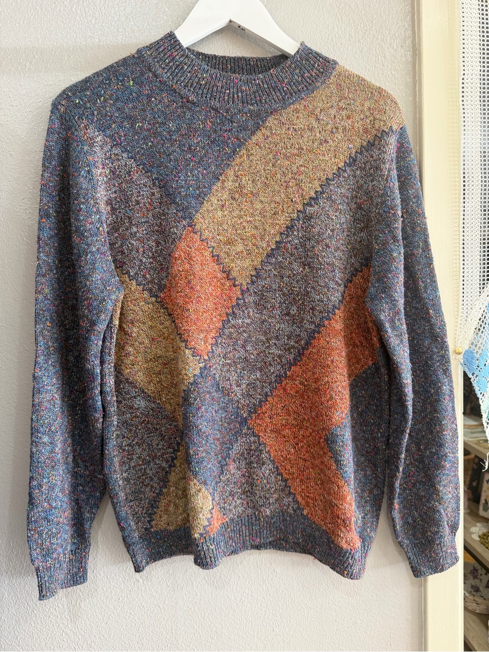 Alfred Dunner Multicolor Chevron Crewneck Sweater - Blue, Orange, Tan